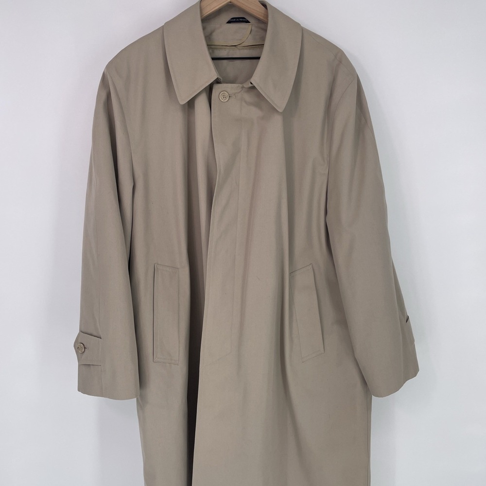Vintage 70s OLEG CASSINI Men's 44S Beige Heavy All Weather Lined Trench‎ Coat